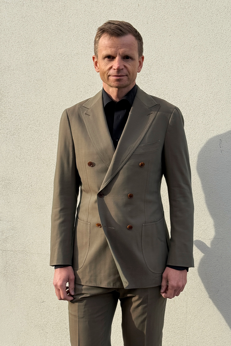 Garnitur dwurzędowy Solaro, beżowy, wełniany