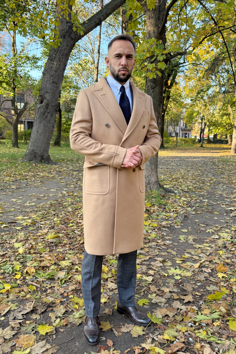 Płaszcz Polo, beżowy, wełniany, angorowy, 740 g/mb