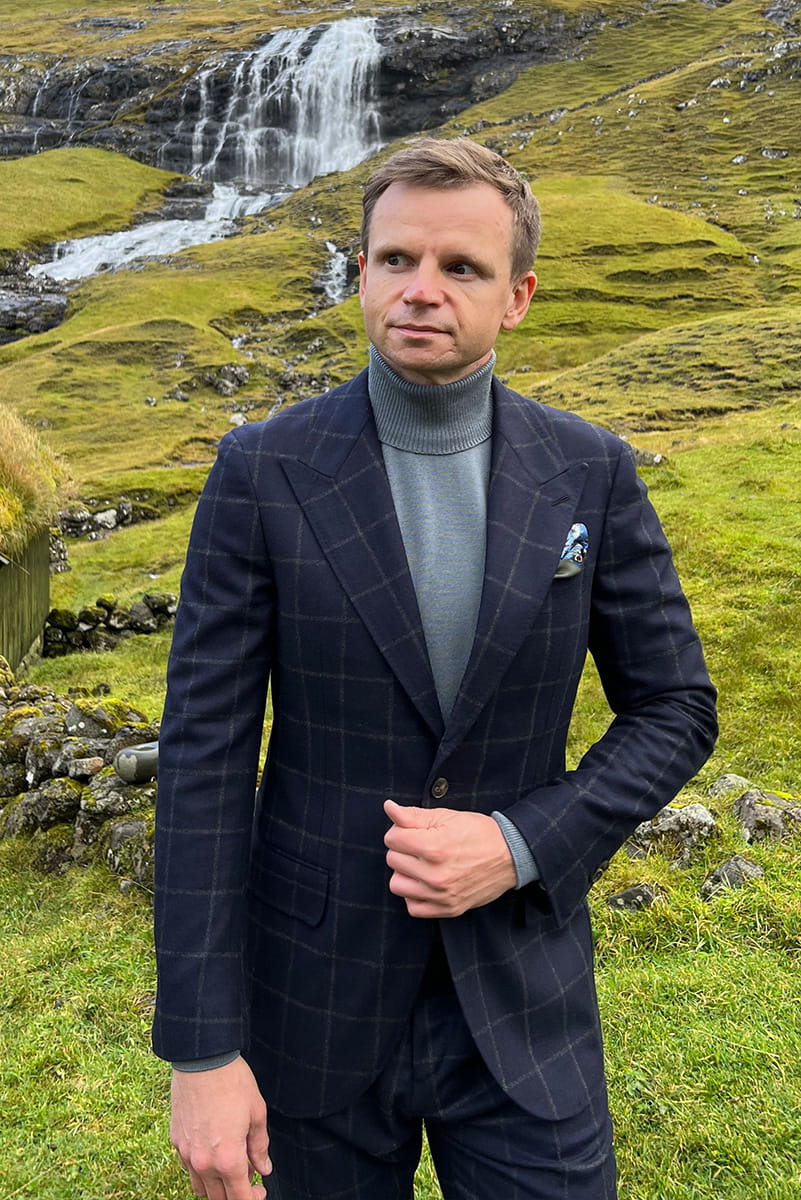 Garnitur Firenze w kratę windowpane, granatowy, wełniany