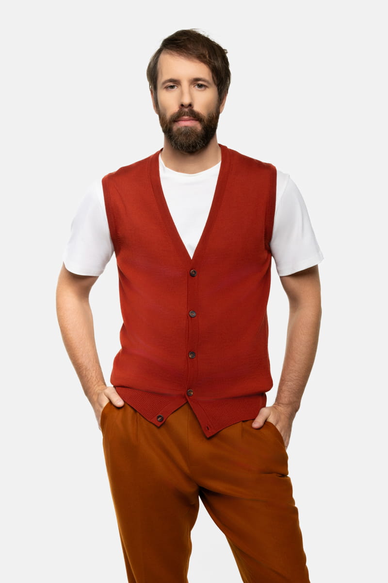 Kamizelka z wełny merino, ruda