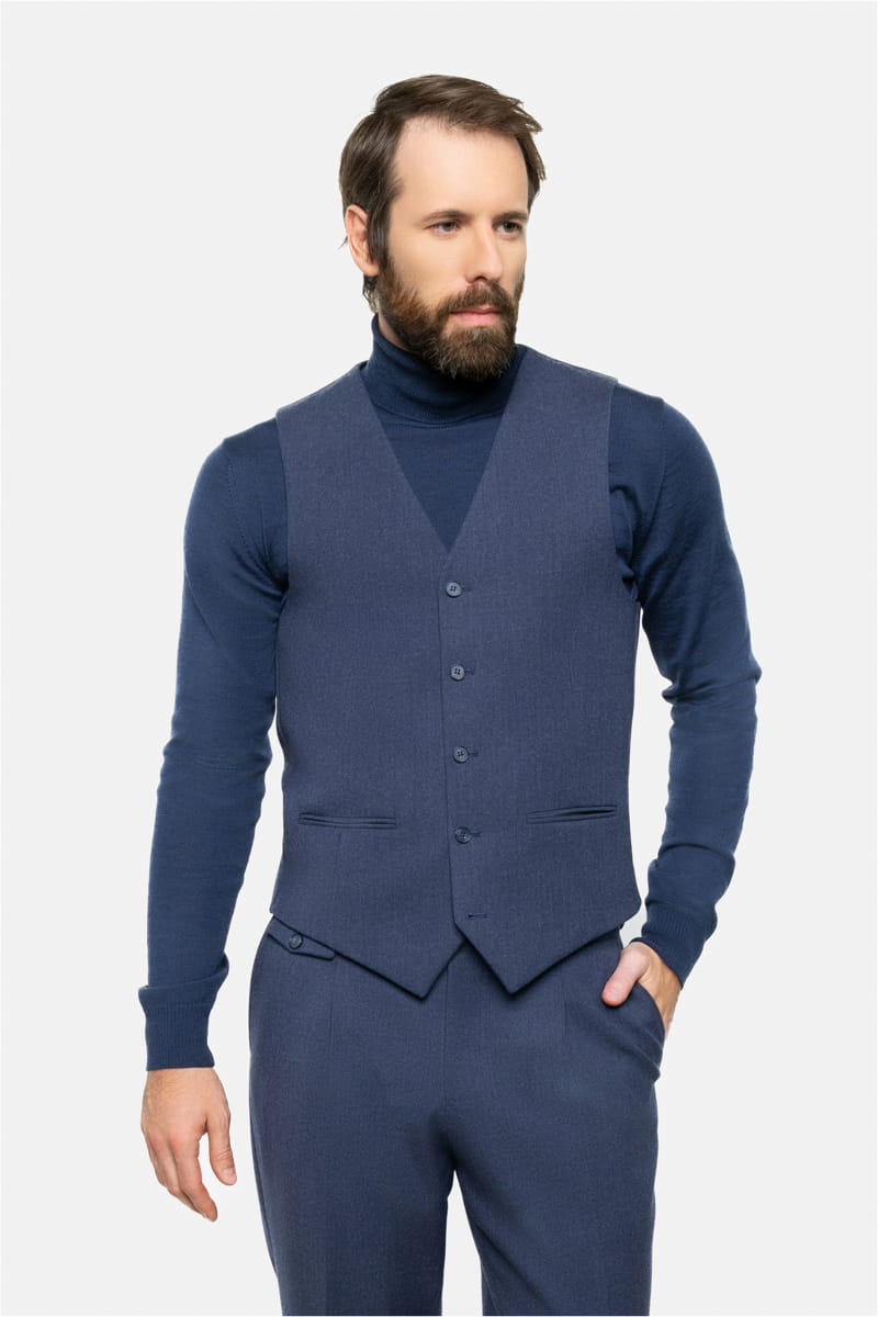 Kamizelka vintage Bewelana, granatowa, bielska wełna