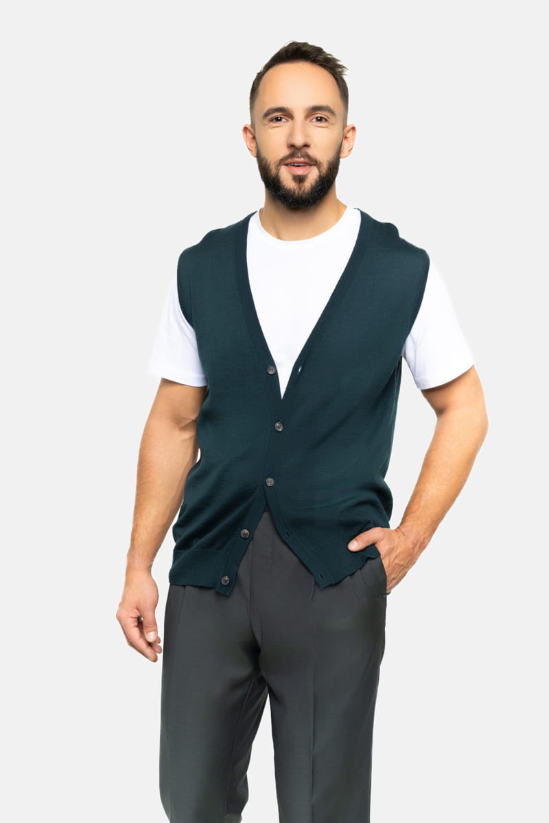 Kamizelka z wełny merino, zielona