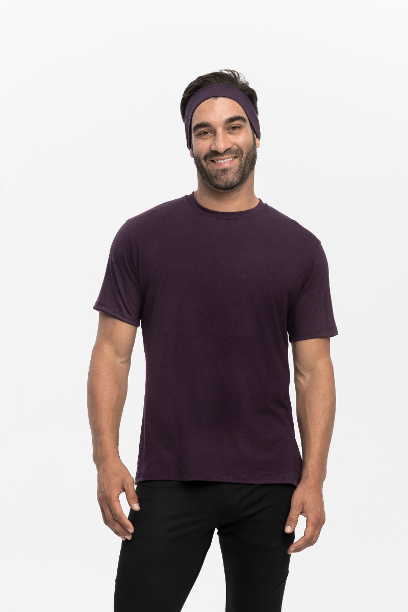 T-shirt sportowy z wełny merino, fioletowy