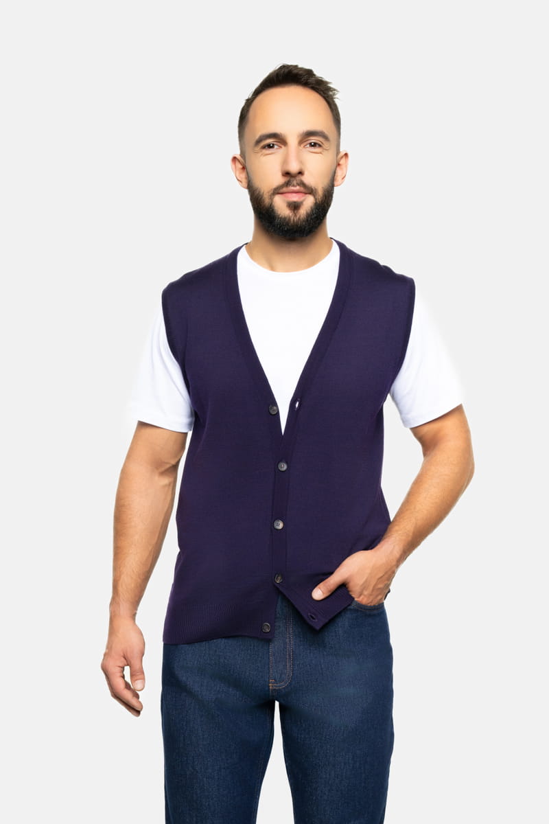 Kamizelka z wełny merino, oberżynowa