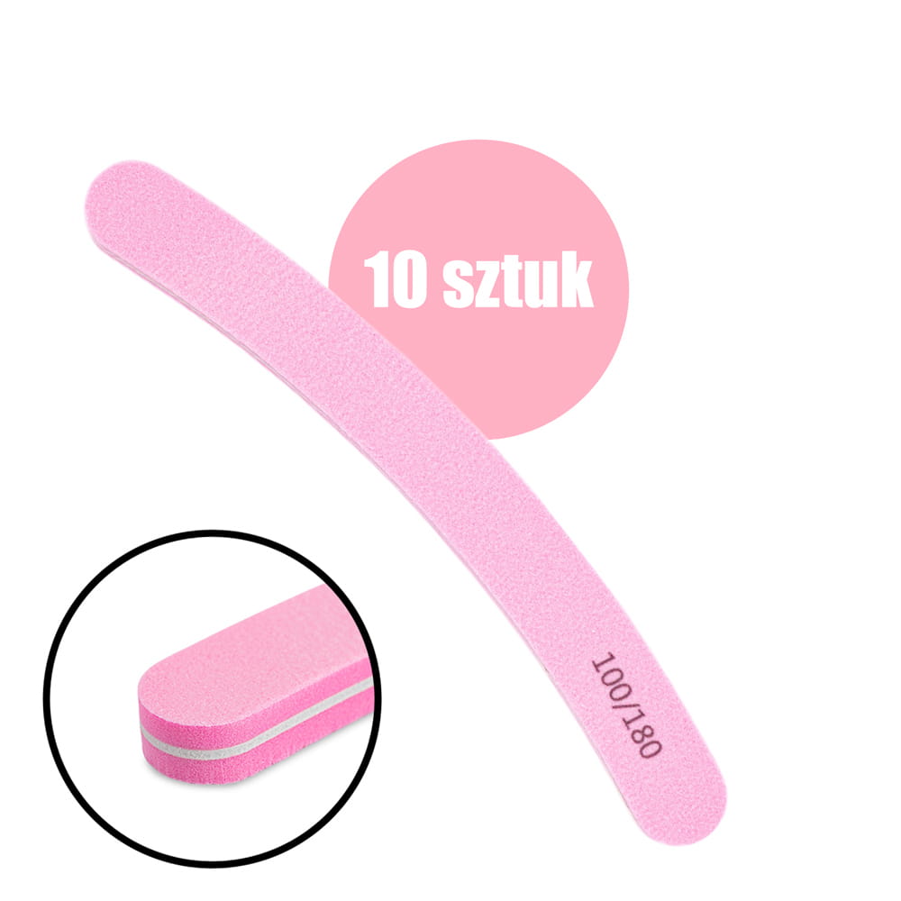 Pilnik polerka do paznokci banan gradacja 100/180 jasno różowy 10 szt