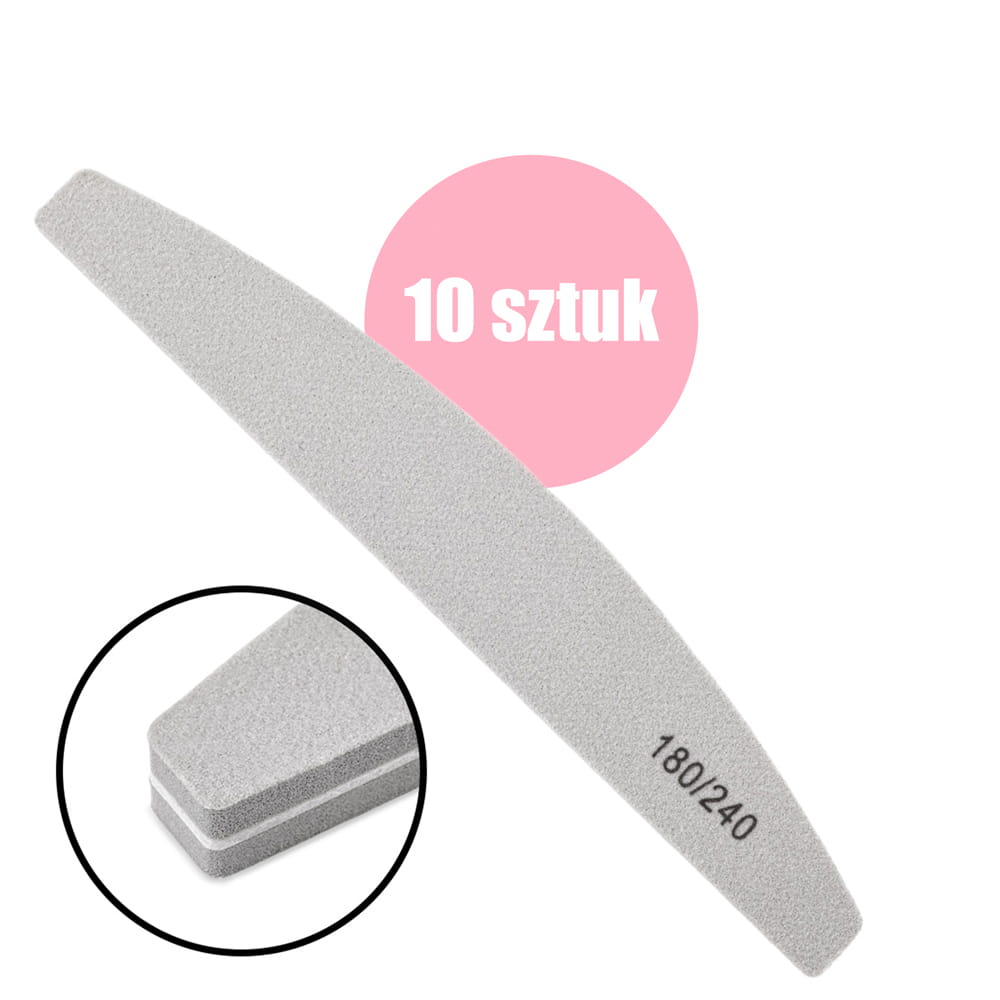 Pilnik polerka do paznokci łódka gradacja 180/240 szary 10 szt