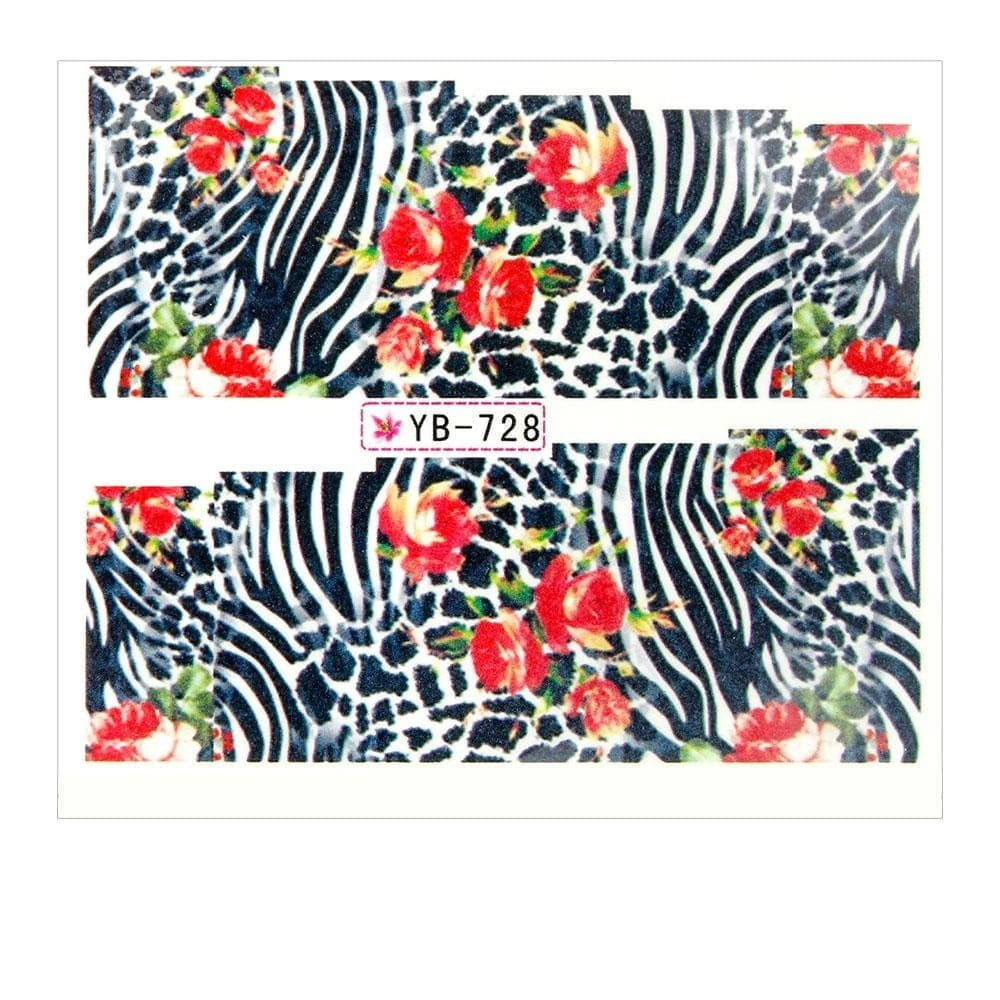 Naklejki wodne do paznokci arkusz 6,5 x 5,5 cm na 10 palców yb Nr 728