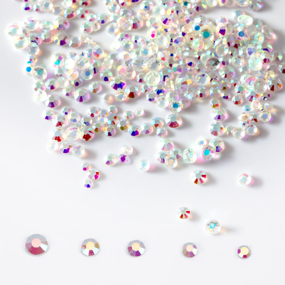 Cyrkonie do paznokci szklane C-1 Crystal AB mix rozmiarów ok.1440 szt paczka