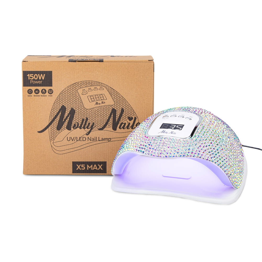 WYPRZEDAŻ 72 Lampa do paznokci LED/UV 150W Molly Nails do lakierów hybrydowych żeli i akrylożeli w cyrkonie crystal silver holo X5 MAX
