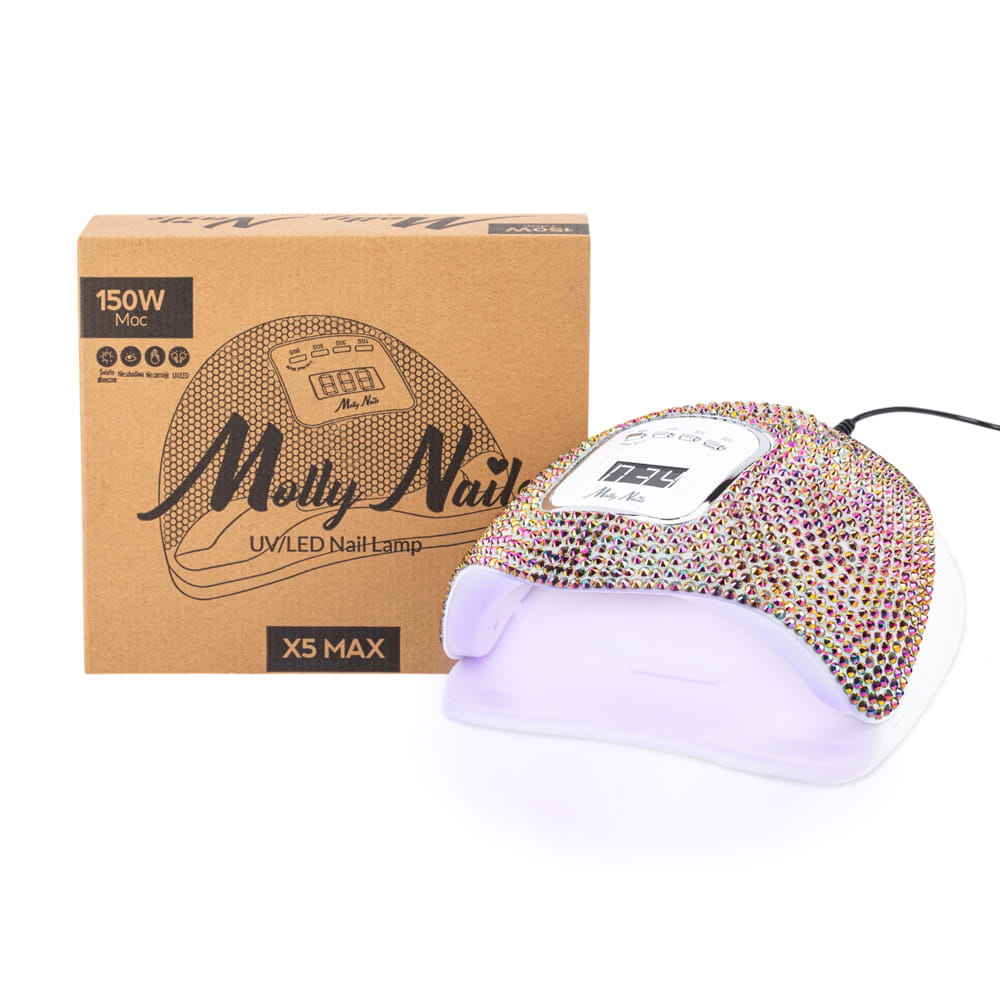WYPRZEDAŻ 73 Lampa do paznokci LED/UV 150W Molly Nails do lakierów hybrydowych żeli i akrylożeli w cyrkonie crystal pink holo X5 MAX