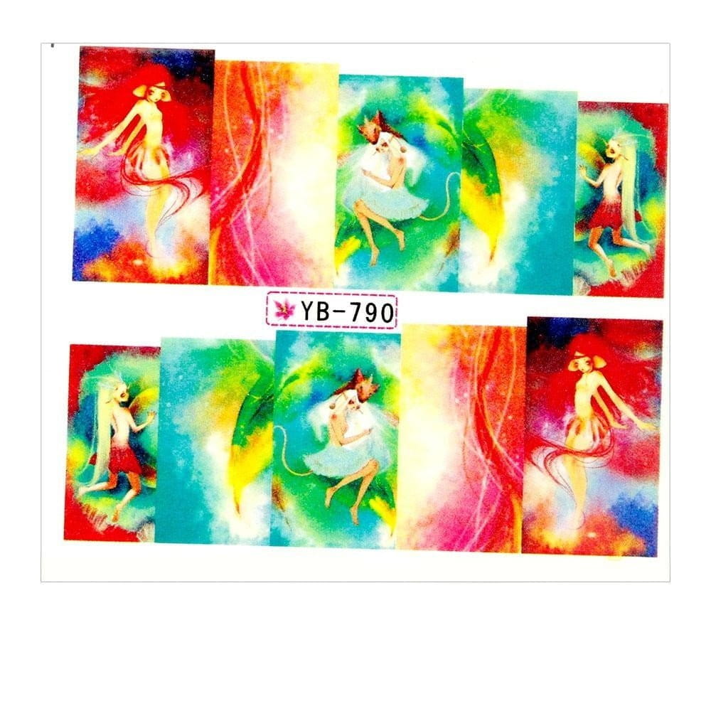 Naklejki wodne do paznokci arkusz 6,5 x 5,5 cm na 10 palców yb Nr 790