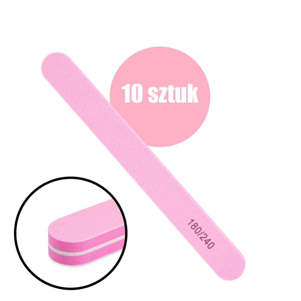 Pilnik polerka do paznokci prosty gradacja 180/240 jasno różowy 10 szt