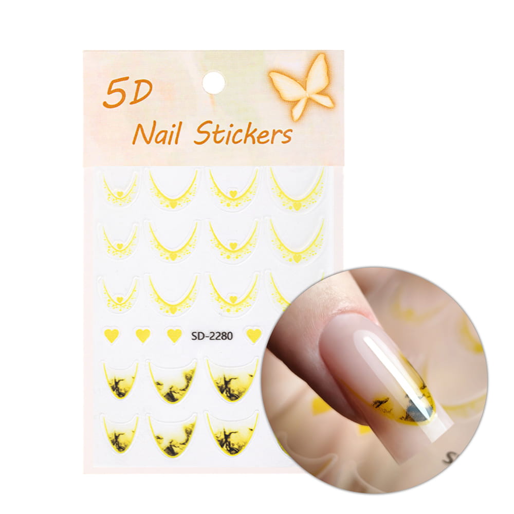 Naklejki samoprzylepne na paznokcie 5D/ French/ Francuska linia uśmiechu 20szt yellow SD-2280