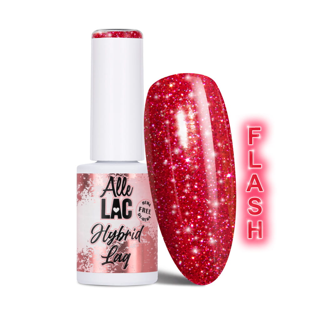 Lakier hybrydowy LED/UV Gel Polish Reds Flash Glitter Raspberry AlleLac HEMA/Di-HEMA Free 6g