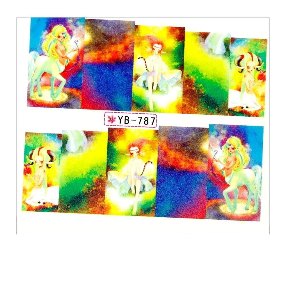 Naklejki wodne do paznokci arkusz 6,5 x 5,5 cm na 10 palców yb Nr 787