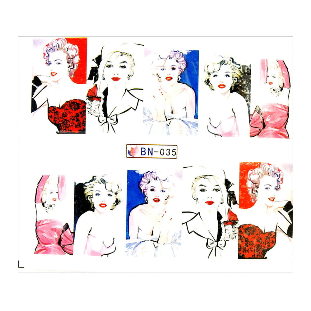 Naklejki wodne do paznokci arkusz 6,5 x 5,5 cm na 10 palców bn Nr 035