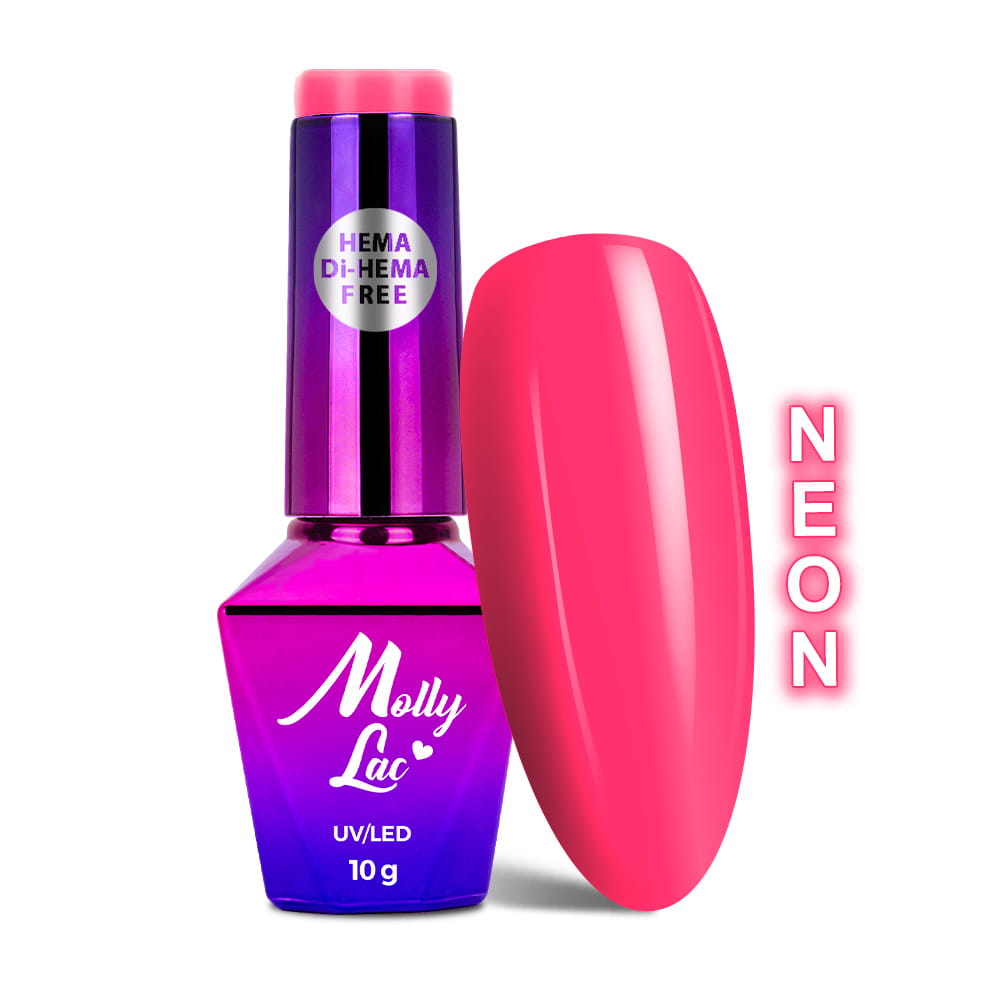 Lakier hybrydowy LED/UV Gel Polish MollyLac Power Flower Nr 722 Pink gerbera HEMA/Di-HEMA Free Neon 10g