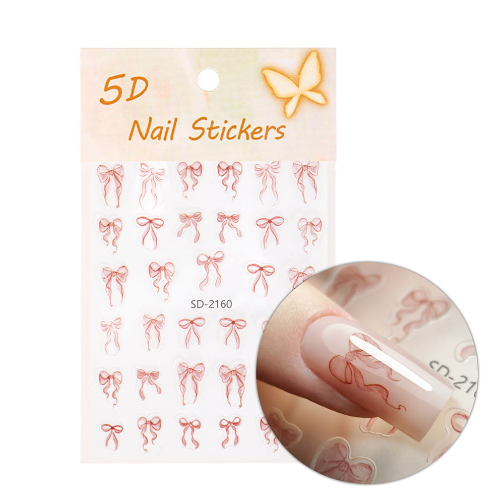 Naklejki do paznokci 5D samoprzylepne kokardki czerwone SD-2160