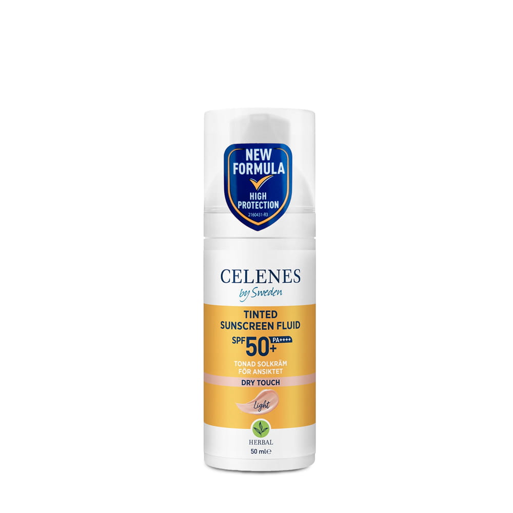 Fluid przeciwsłoneczny do każdego typu skóry do twarzy z kolorem light SPF50 Celenes by Sweden 50ml