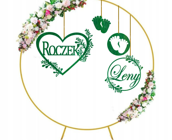 Baner na Roczek z imieniem koła, obręcze dekoracja ścianka Tablica drewniana zestaw zielony
