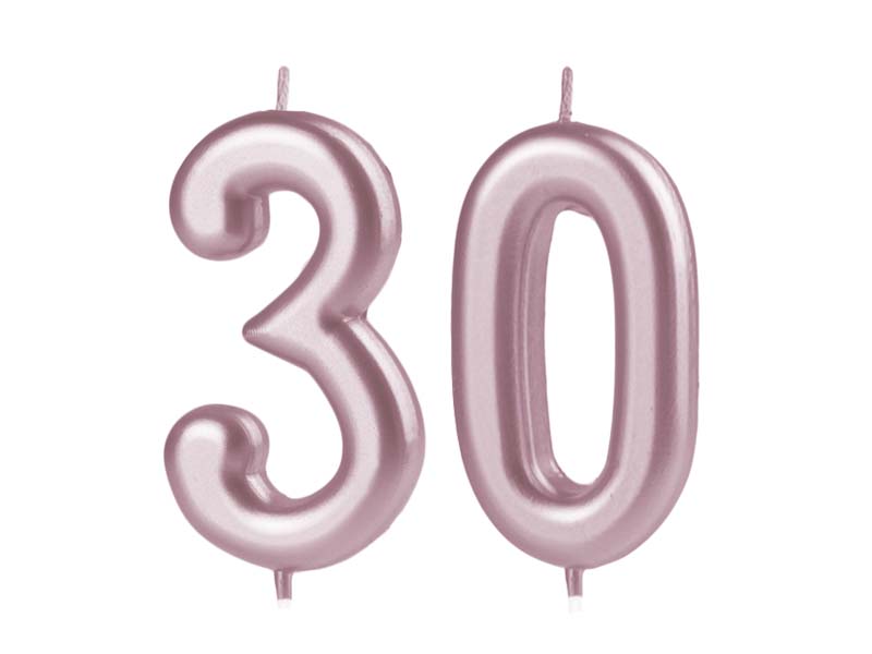 Świeczka urodzinowa na tort Cyfra 30, różowe złoto, 10 cm