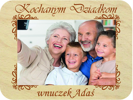 Prezent dla Babci i Dziadka ramka na zdjęcie, drewniana kartka z życzeniami IMIĘ grawer