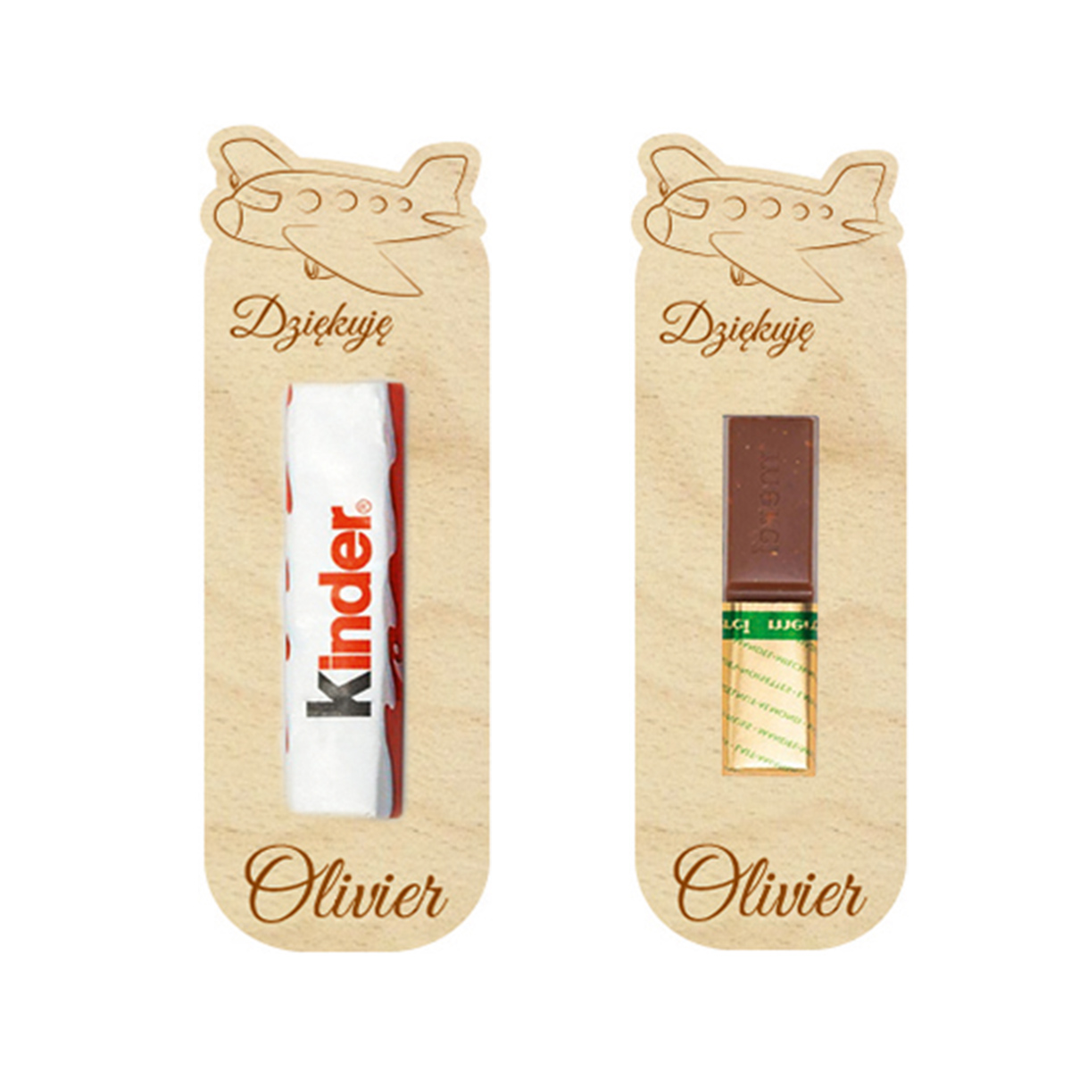 Podziękowanie dla gości MERCI czekoladki prezent z życzeniami na Komunię Roczek Urodziny Ślub Chrzest Święty IMIĘ grawer Samolocik