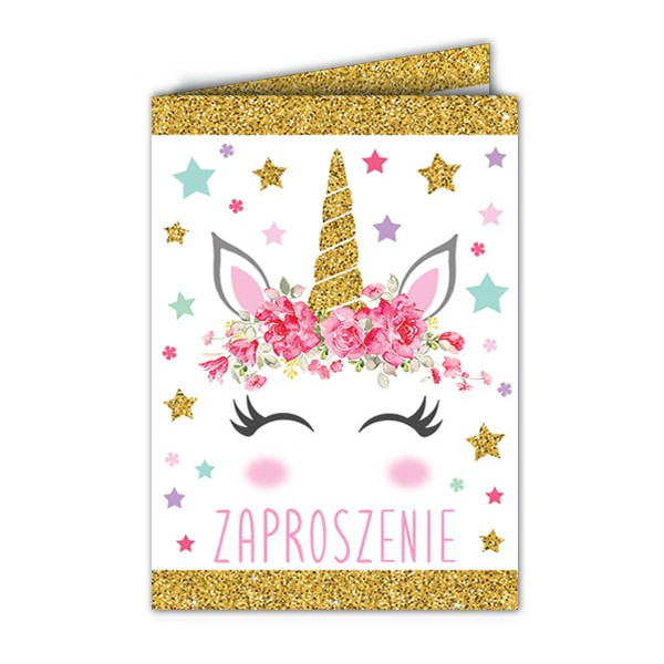 Zaproszenie na urodziny, Jednorożec z brokatem, 1 szt.