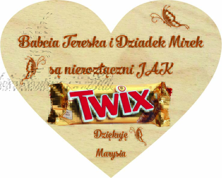 Tabliczna na słodycze prezent dla Babci i Dziadka, drewniana kartka Serce z życzeniami, Imię, napis, grawer