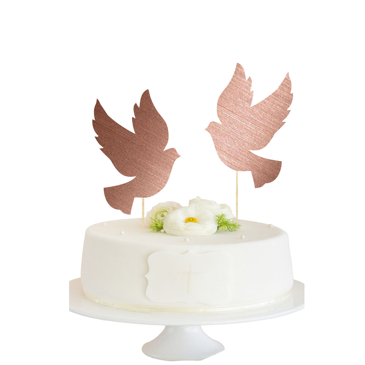 Topper dekoracja na bok tortu pik gołąbki Chrzest Święty Komunia Święta różowe złote lustro