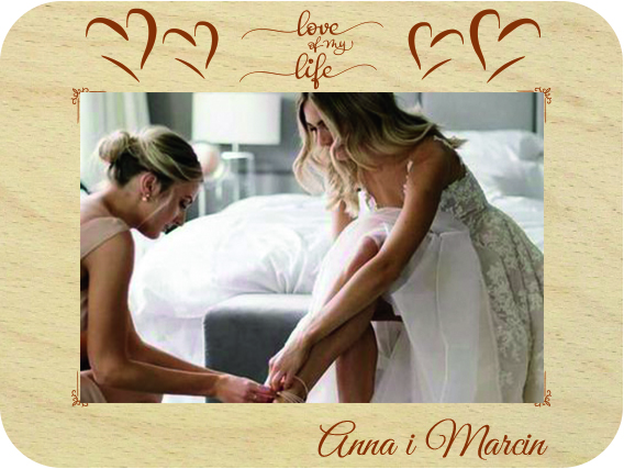 Pamiątka Ślubna prezent dla Rodziców Chrzestnych Świadków Pary Młodej podziękowanie ramka na zdjęcie, drewniana kartka z życzeniami IMIĘ grawer