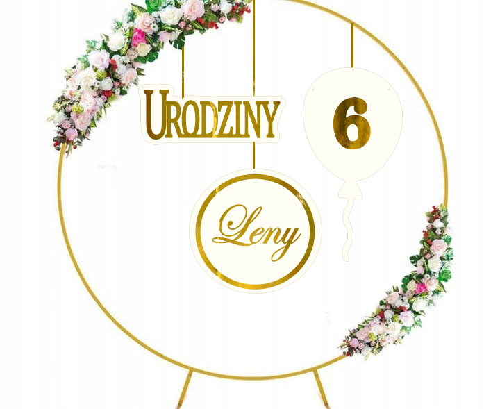 Baner na Urodziny z imieniem dekoracja 1 urodziny 2, 3, 4, 5, 6 balonik ścianka Tablica napis złote lustro zestaw