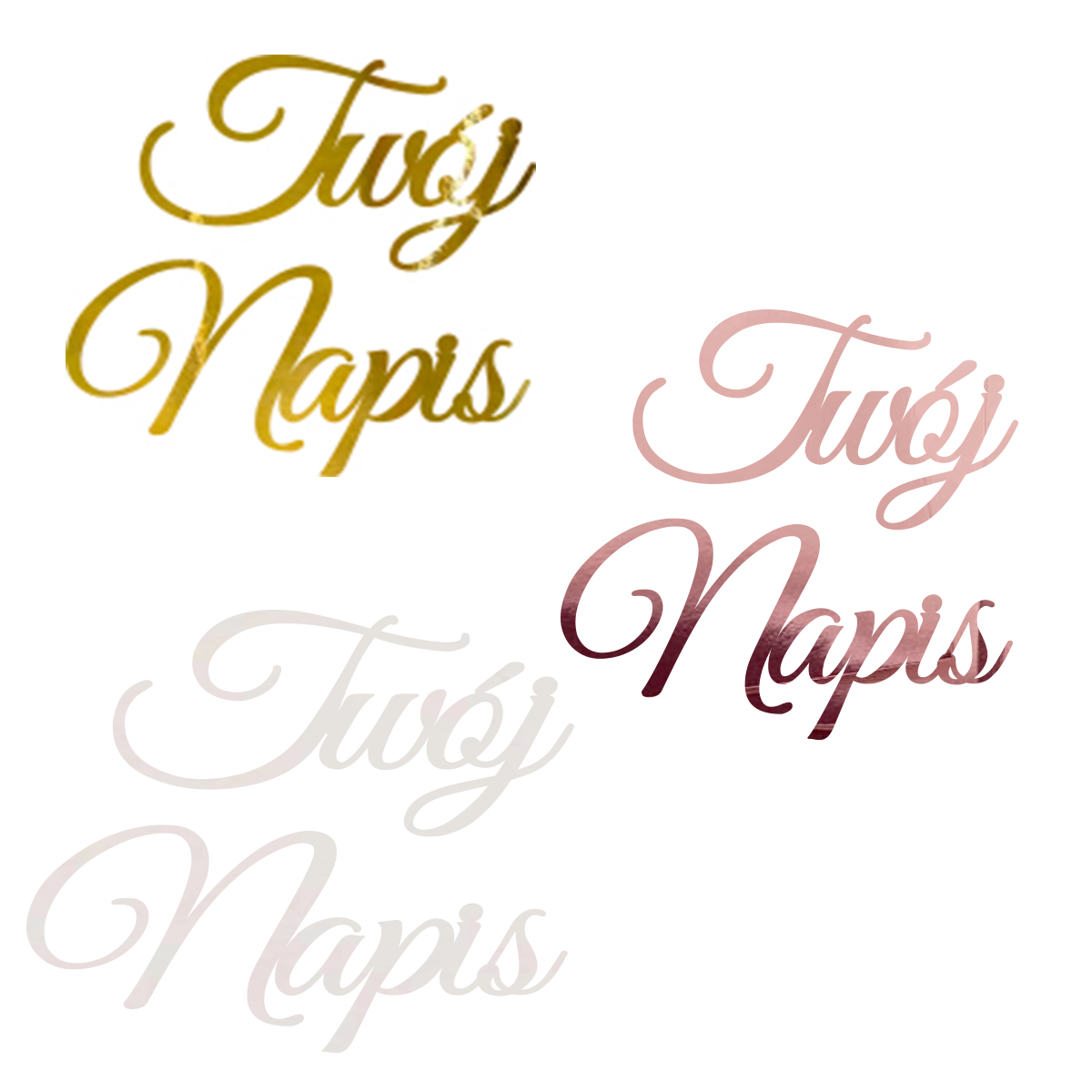 Twój Dowolny Napis złoty różowe złoto lub biały, scrapki, baza do makramy, zaproszeń, kartek, wycinanki, tekturki, dekor, zestaw 10 szt