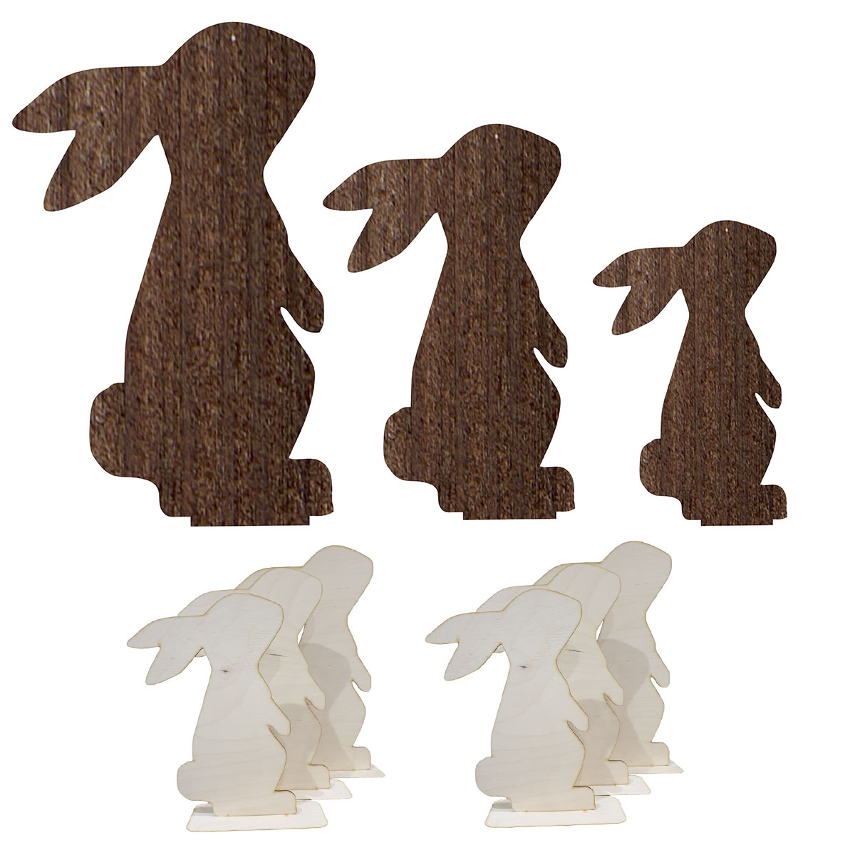 Zające wielkanocne z drewna stojące zestaw 3 szt. brąz rustylkalny baza