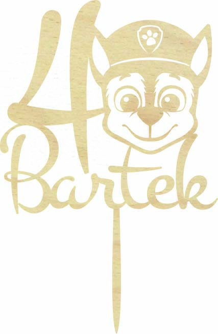 Topper urodzinowy Psi Patrol napis drewniany dekoracja na tort pik z imieniem