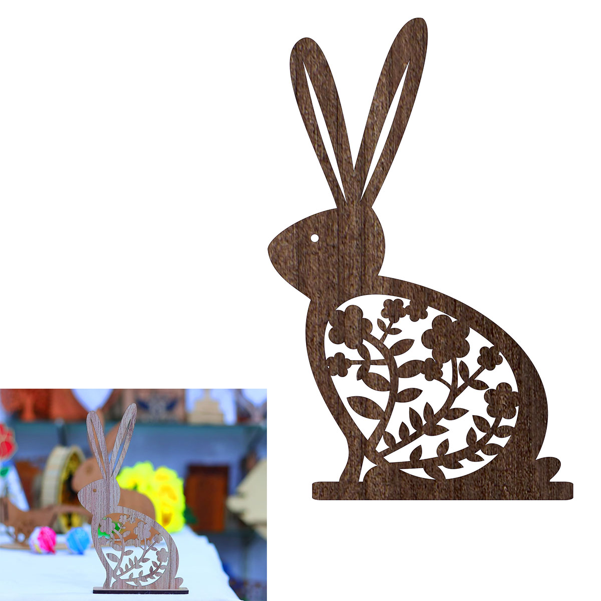 Zajączek, króliczek wielkanocny stojący brąz rustykalny dekoracja ozdoba wielkanocna baza