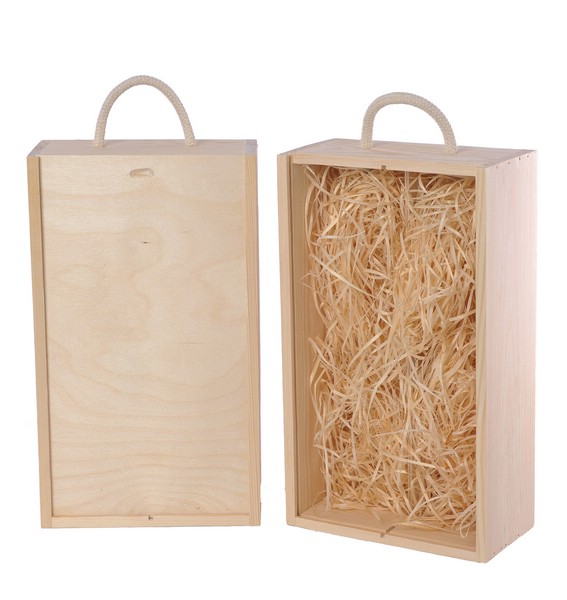 Skrzynka, pudełko drewniane podwójne na wino + wełna