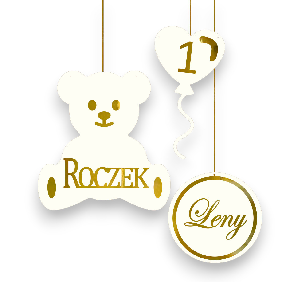 Baner na Roczek z imieniem miś dekoracja 1 urodziny ścianka Tablica napis złote lustro zestaw