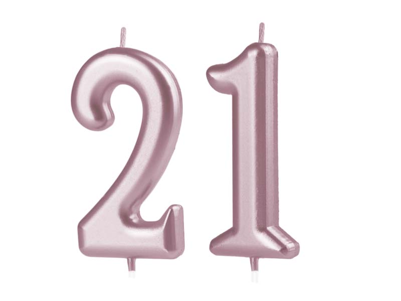 Świeczka urodzinowa na tort Cyfra 21, różowe złoto, 10 cm