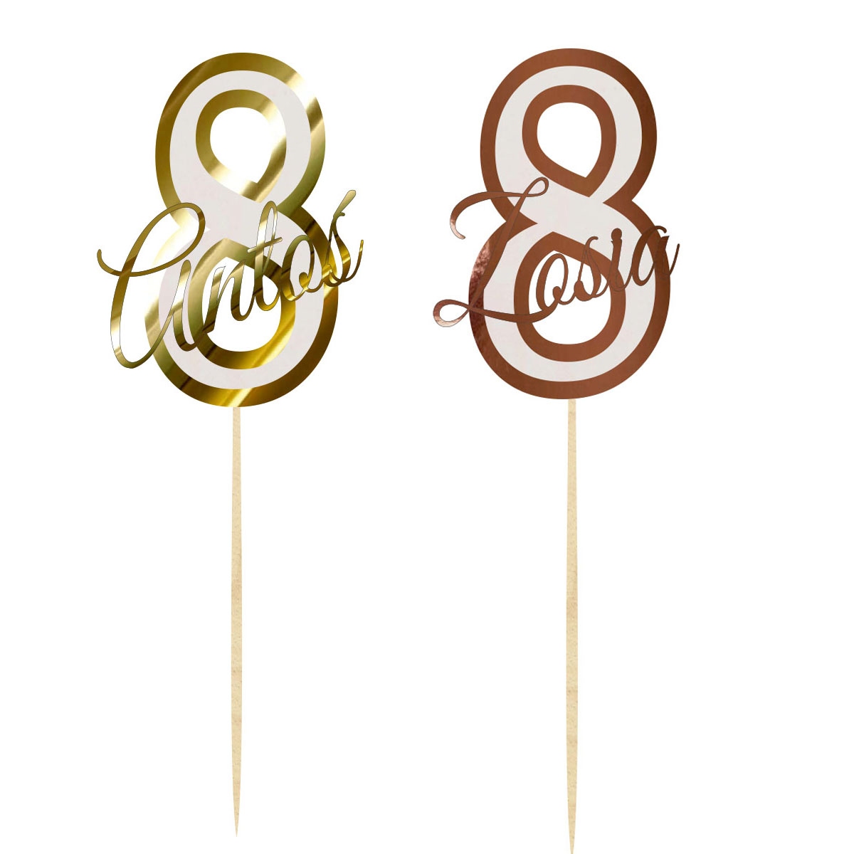 Topper urodzinowy cyferka liczba 8 z imieniem dekoracja na tort pik lustrzane złoto lub różowe złoto