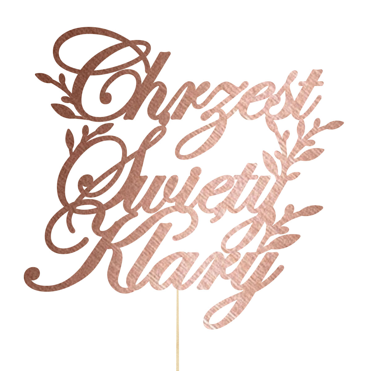 Topper dekoracja na bok tortu pik napis Chrzest Święty imię różowe złoto lustro