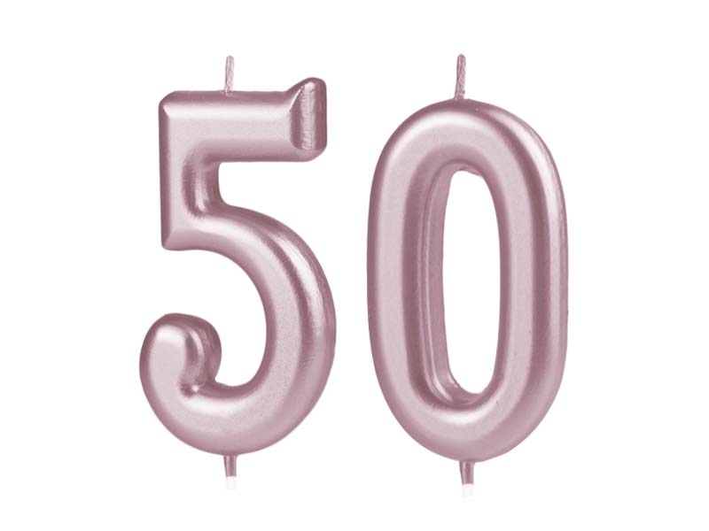 Świeczka urodzinowa na tort Cyfra 50, różowe złoto, 10 cm