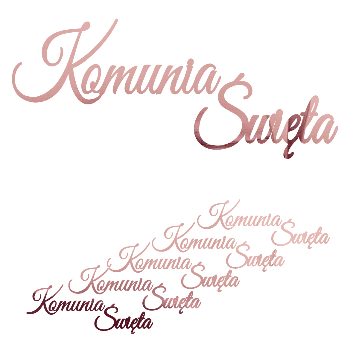 Różowe złoto napis Komunia Święta, scrapki, baza do makramy, zaproszeń, kartek, wycinanki, tekturki, dekor, zestaw 10 szt