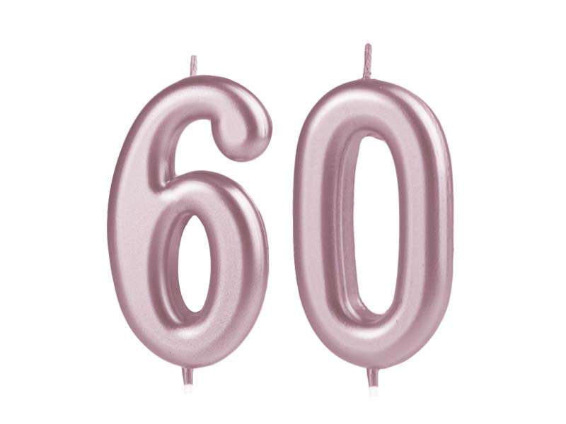 Świeczka urodzinowa na tort Cyfra 60, różowe złoto, 10 cm