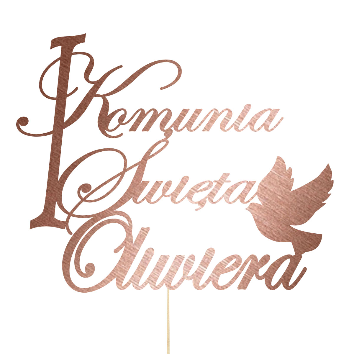 Topper dekoracja na bok tortu pik Pierwsza Komunia Święta różowe złote lustro napis imię