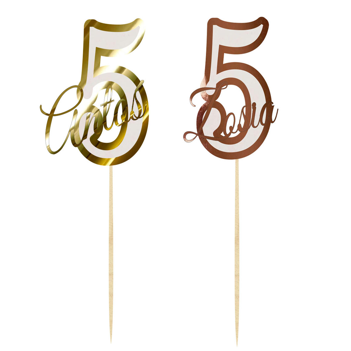 Topper urodzinowy cyferka liczba 5 z imieniem dekoracja na tort pik lustrzane złoto lub różowe złoto