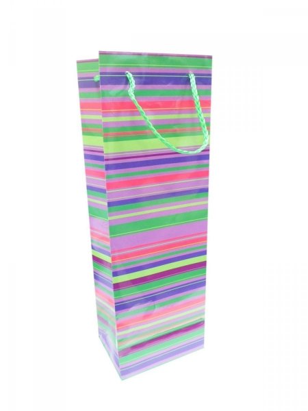 Ozdobne opakowanie, torebka na prezent "butelka" 12x35cm wz. Paski 04