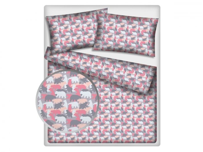 Pościel młodzieżowa 100% bawełna 160x200 wz. Misie moro pink