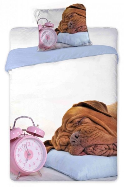 Pościel młodzieżowa 100% bawełna 160x200 - wz. Pies i Budzik