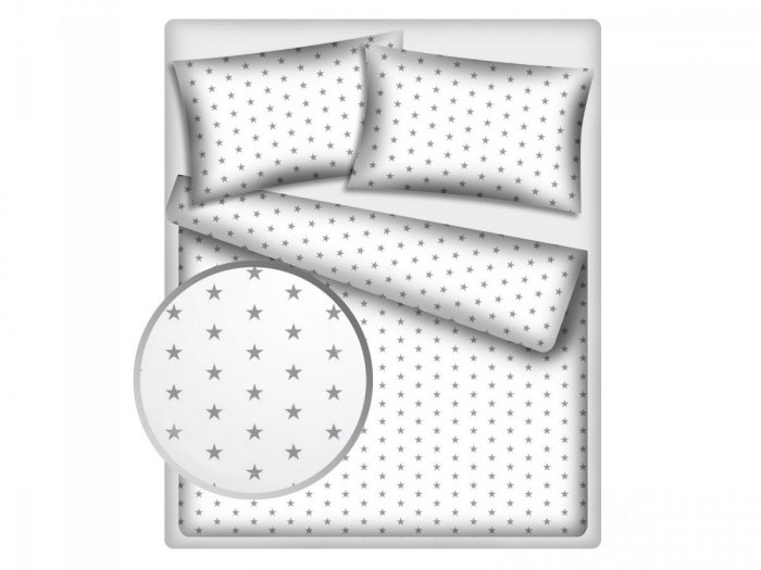 Pościel bawełniana 100% bawełna 160x200 wz. Gwiazdy szare na białym tle